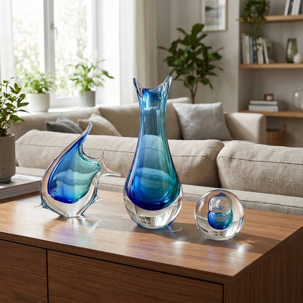 Skupinová fotografie produktů v tyrkysové a modré barvě