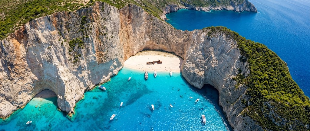 Letecký pohled na mořskou zátoku jako inspirace pro tyrkysovou a modrou barvu kolekce AQUA