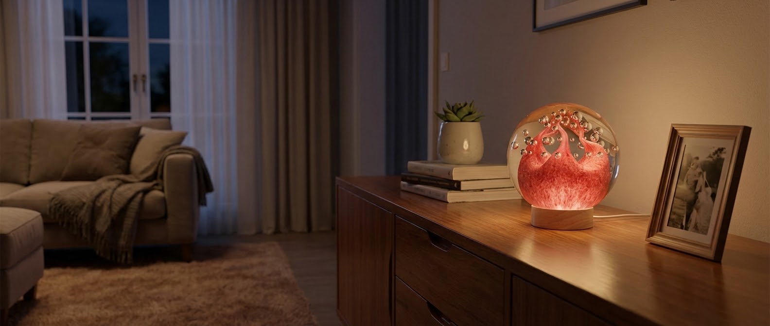 Dekorační skleněné lampy s LED podstavcem.